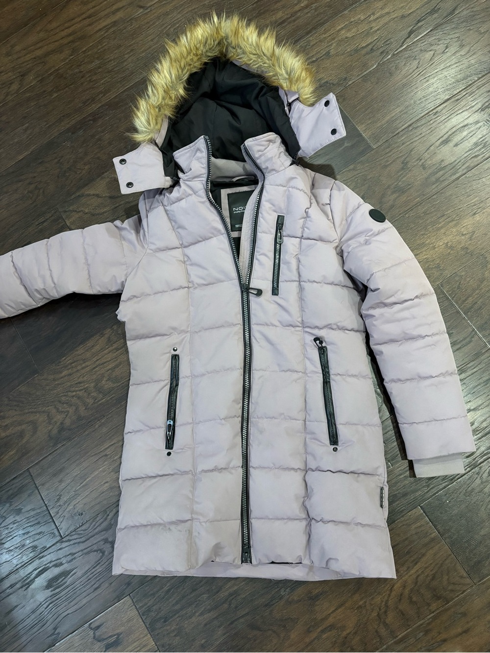 Noize Light Lavender Quilted Puffer Coat with Faux Fur Hood